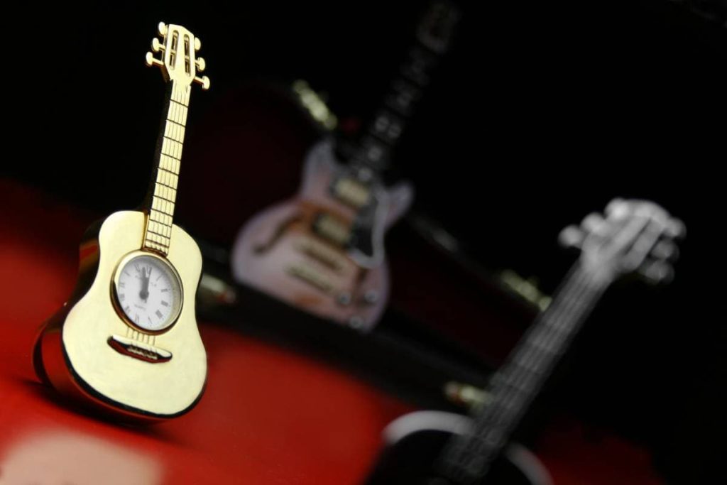 older acoustic guitar clock