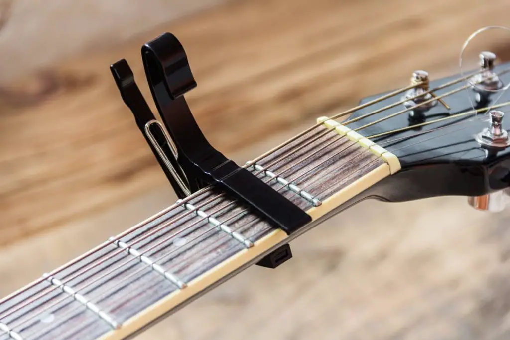 place your capo on the neck of your guitar
