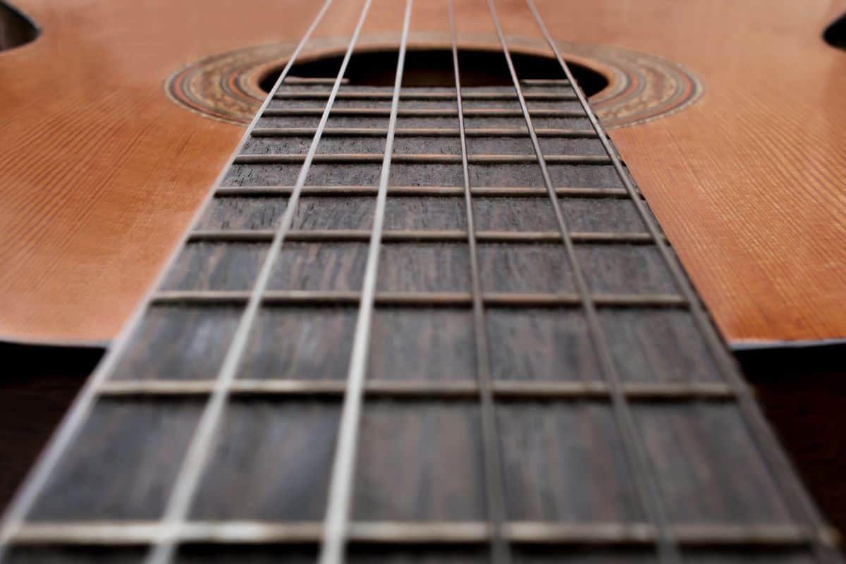 Guitar intervals on the fretboard of an acoustic guitar