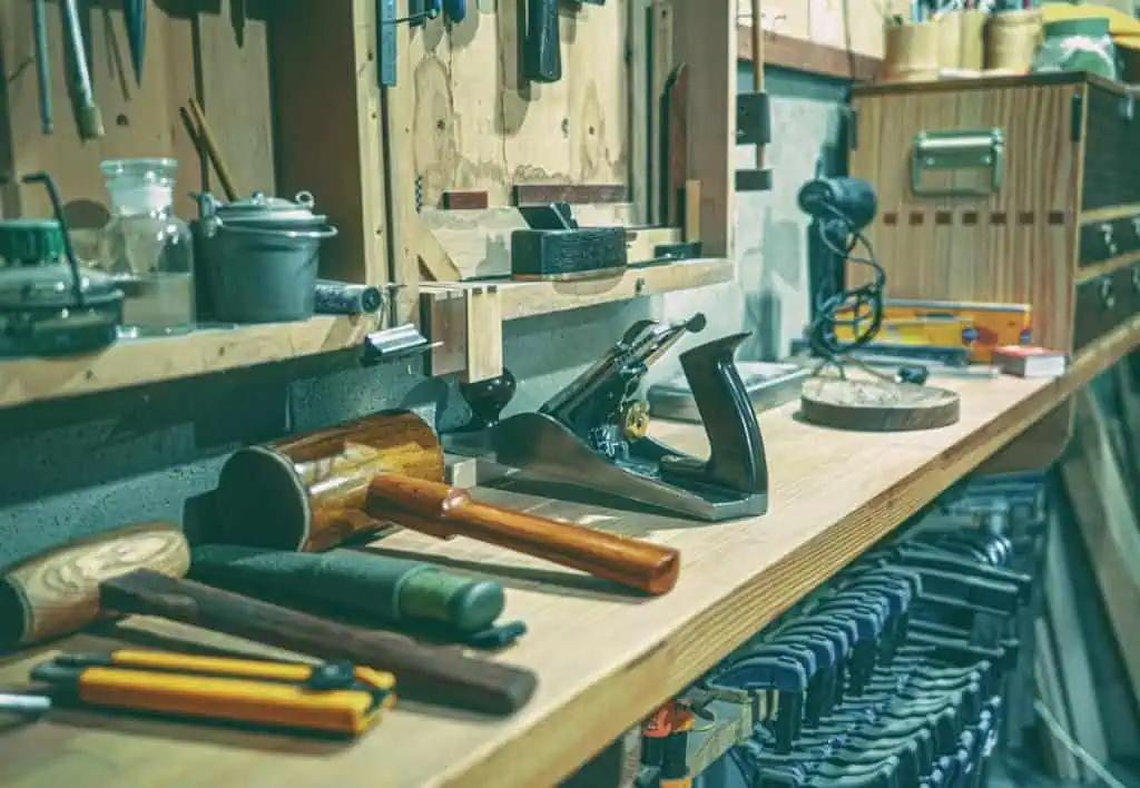 Guitar Upgrades Explained 2026: Pickups, Tuners, Necks and What's Worth It 1 Guitar workbench with clamps and tools for guitar upgrades like pickup, tuner and nut swaps